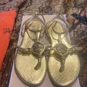 Michael, Michael Kors metallic embossed Kelly flat sandal